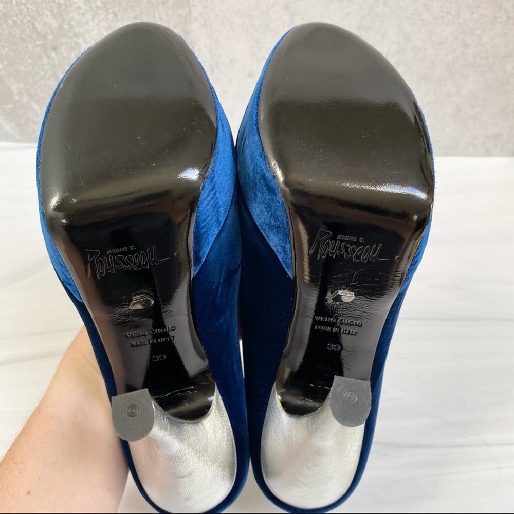 JEROME C ROUSSEAU Blue Velvet Platform Pumps Size 39 - Picture 10 of 12